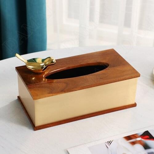 European Wooden Tissue Box Copper Bird Decorative Living Room Paper Boxes Restaurant Desktop Napkins Organizer Home Decoration