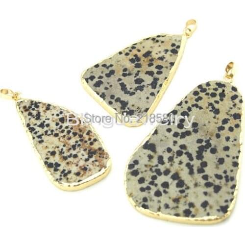H-SP75 Free Form Dalmatian Stone Charm Pendant Gold Color Electroplated