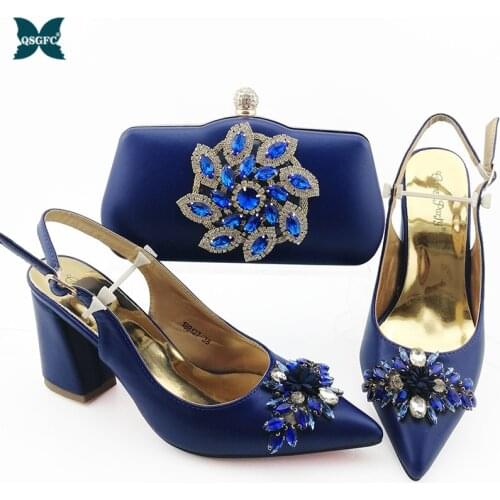 Italian Shoes with Matching Bag for Women African Ladies Italian Shoes and Bag Set Decorated with Rhineston Metal Decoration