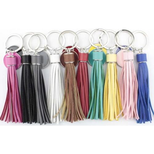 Leather Tassel Key chain Women Charms Monogram Blank Key Ring Valentines Day Gift Enamel Jewelry Wholesale