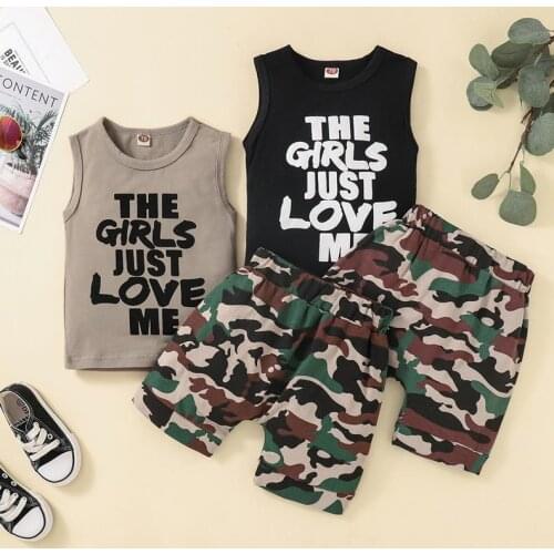 Summer Casual Boys Clothes Set Boy’s Suit Special Letter Sleeveless Vest Tops Camouflage Short Pants Baby Boys Sets