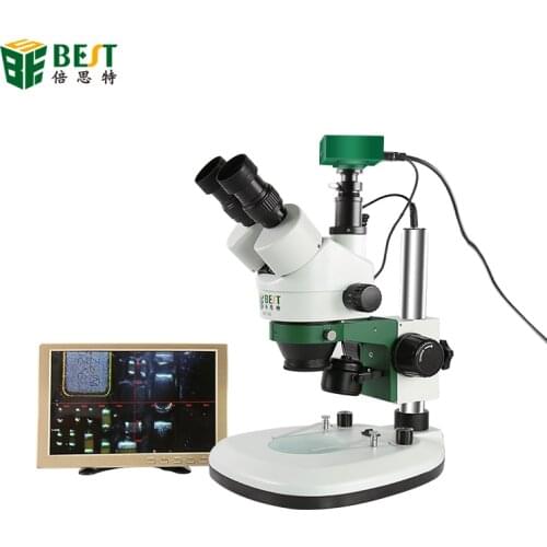 BEST 7-45x Continuous Zoom Binocular Stereo Microscope USB Microbial Magnifying Digital Video Microscope With Camera And Monitor
