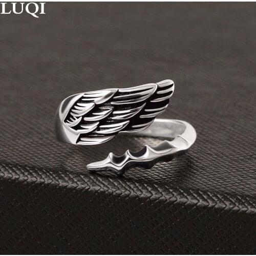 Fashionable Men and Women S925 Silver Angel Devil Wings Personality Retro Open Rings TJ-46