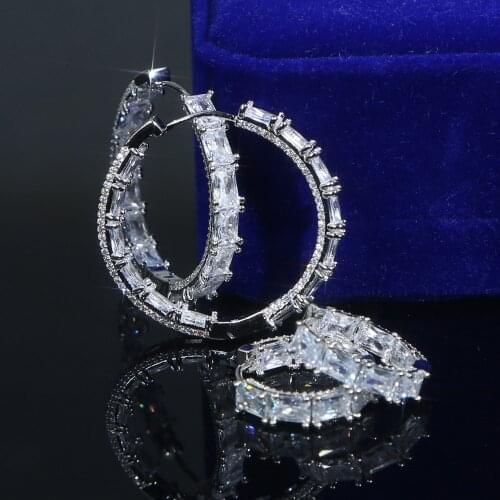 Fashion New European Big Hoop Earrings 20mm 40mm Paved Sparking 5A Rectangle Cubic Zirconia CZ Huggie Earrings jewelry For Women