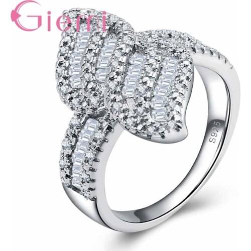Newest Female Ring Jewelry 925 Sterling Silver Cubic Zirconia Leaf Crystal Party Wedding Rings Fine Christmas Gifts