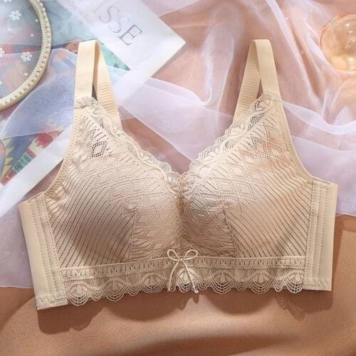 New lace underwear womens small breasts gather and close the breasts, no steel ring bra, skin-friendly cotton breathable bra