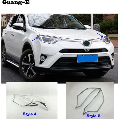 Car Cover Detector ABS Chrome Head Front Light Lamp Trim Frame Hoods Part 2pcs Accessories Fit For Toyota RAV4 2016 2017 2018