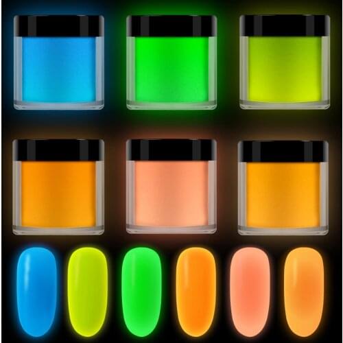 RIKONKA Hot Sale Neon Phosphor Powder Fluorescent Nail Dipping Powder Colorful Luminous Pigment Nail Glitters Glow In The Dark