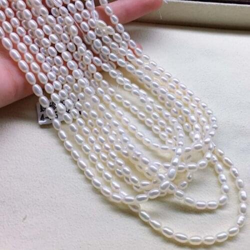 Freshwater pearl necklace 4-4.5mm rice shape white color loose pearl strand for Jewelry DIY necklaces 15 Inches