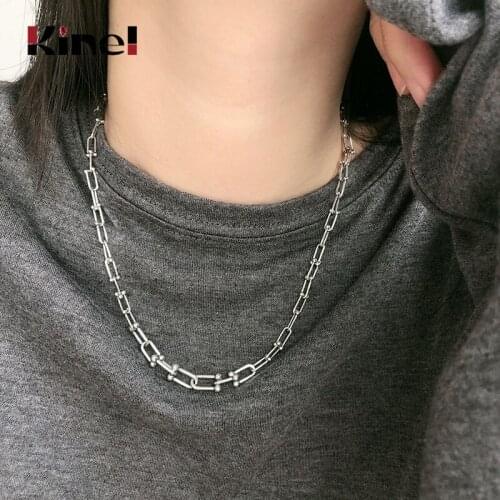 Kinel Autumn Winter New 925 Sterling Silver U Shaped Bamboo Necklace for Women Horseshoe Clasp Vintage Punk Jewelry