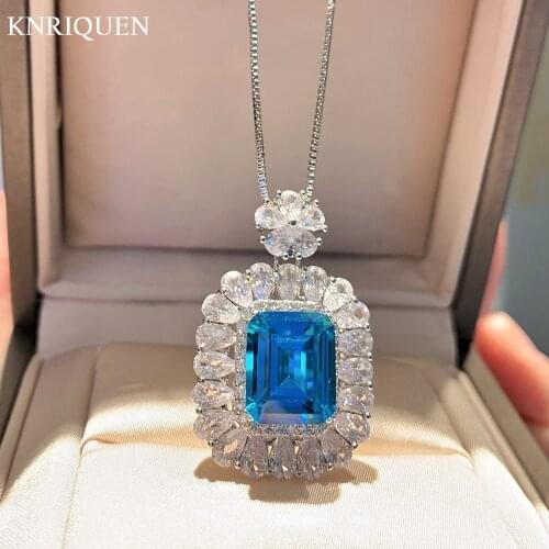High Quality 9*12mm Aquamarine Emerald Ruby Pendant 925 Sterling Silver Necklace for Girlfriend Charms Party Fine Jewelry Gift