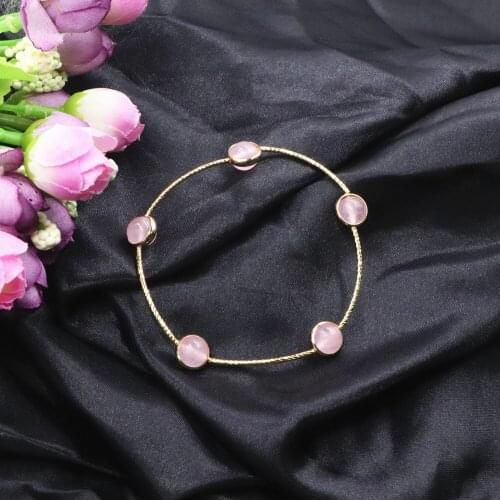 Lovely Pink Beaded Bracelet for Women Girl Unique Handmade Ornament Natural Stone Jades Bangle Bracelets Wrist Jewelry 7.5" B318