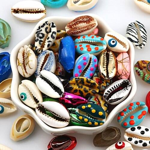 10pcs Natural Sea Shells Mixed Flower Printing Shell Decoration For Jewelry Making Diy Crafts Coquillage Beach Decor 10-20mm