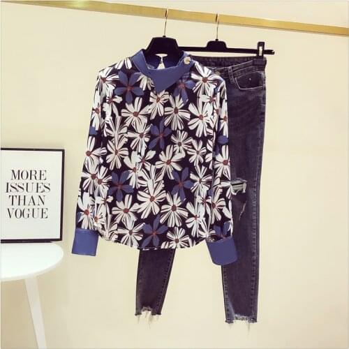Plus Size Shirts Womens Vintage Floral Print Long Sleeve Chiffon Blouse 2021 Spring Autumn New Office Lady All-Match Tops