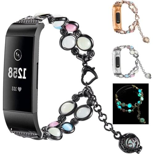 Strap for Fitbit Charge 3 4 Replacement Strap Luminous Onyx Beaded Band Suitable for Fitbit Charge Ladies Bracelet Elastic Band