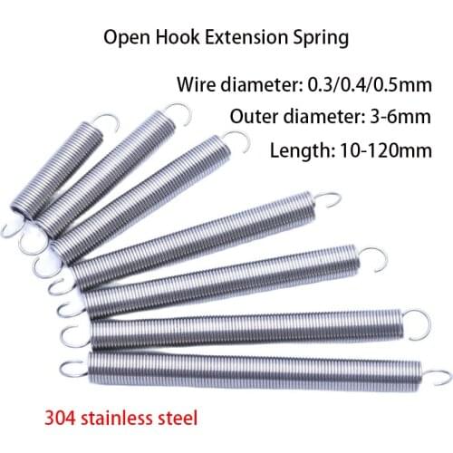 S Hook Tension Spring Stainless Steel Helical Extension Spring Wire Diameter 0.3 0.4 0.5mm Pullback Spring Draught Spring