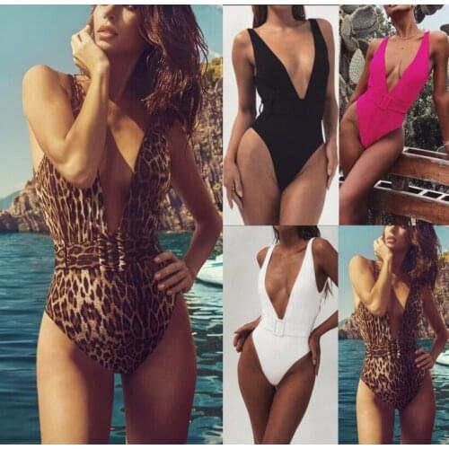 Sexy Brazilian Swimsuit One Piece Swimwear Women Push Up Bathing Suit Low Cut V Neck Bathers Monokini Beachwear With Belt
