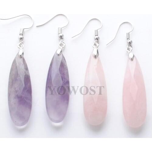 Natural Stone Earrings Reiki Gem Stone Beads Dangle Hook Drop Earring Vintage Polygon for Female Jewelry Gift Opal Lapis QBR325