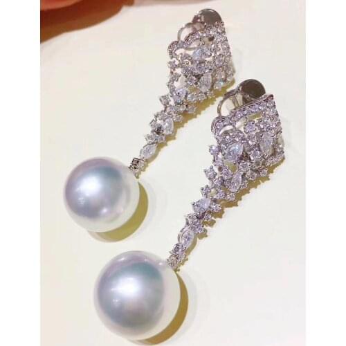 D114 Pure 925 Sterling Silver Fine Jewelry Fresh Water White Pearls 10-11mm Dangle Earrings for Women Fine Pearl Earrings