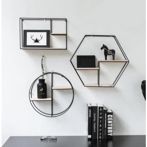Nordic Iron Wooden Storage Rack Holder Hanging Storage Box Organizer Flower Pot Bo Shelf Wall Display Stand Home Decoration