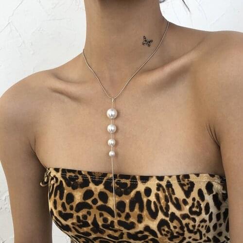 SRCOI Elegant Simulated Pearl Choker Necklaces For Women Sexy Long Tassel Pearl Pendant Jewelry Party Gift Accessories 2021 New