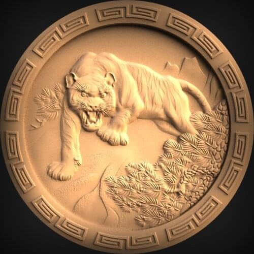 Tiger 3D STL Model for CNC Router Carving Machine Artcam aspire_Animal round decoration