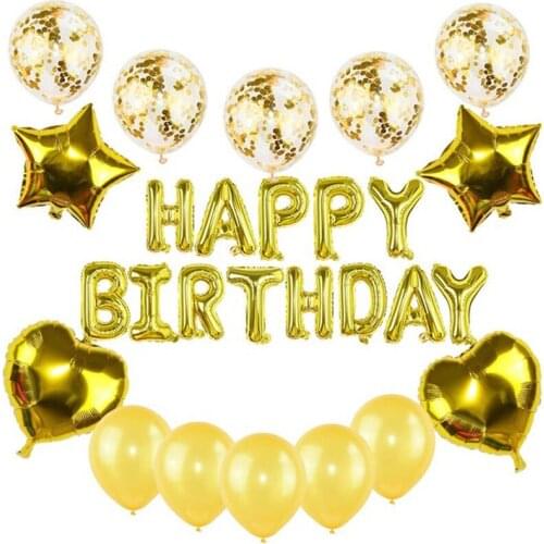 27PCS/SET Happy Birthday Letter Balloons Rose Gold Silver Foil Alphabet Star Heart Ballon for Girl Boy Birthday Party Decoration