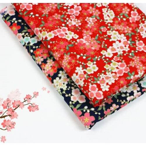 Japanese Style Cherry Blossoms Butterfly Printed Cotton Bronzed Fabrics for Kimono Doll Bag Hademade DIY Material Patchwork 0.5M