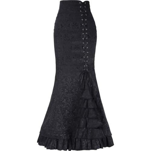 Home&Nest Vintage Women Trumpet Mermaid Skirts Gothic Long Steampunk Skirt Maxi Fishtail Victorian Ladies Retro Bandage Skirt