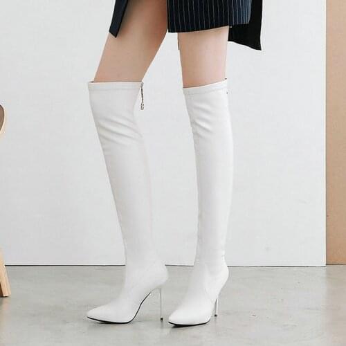 Ladies Pointed Toe Knight Boots Metal Zipper Autumn Winter Ladies Sexy Stiletto Over-The-Knee Boots Womens Shoes