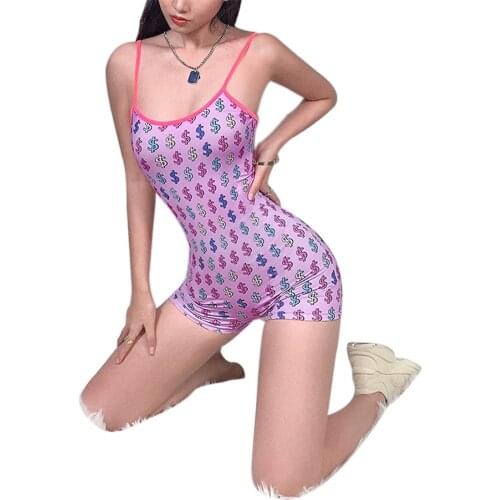 Sleepwear Jumpsuit Women Sexy Print Bodycon Bodysuits Girls Sleeveless Skinny Sling Club Party Leotard Romper Playsuits Homewear