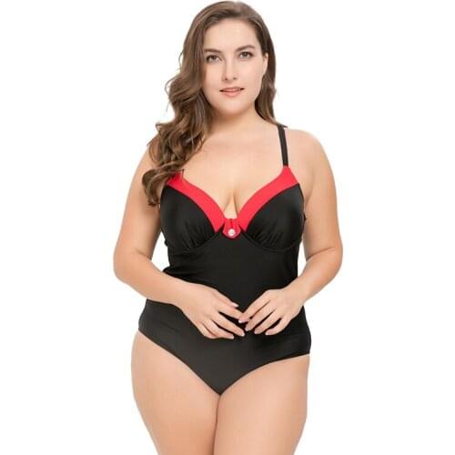 Plus Size Swimwear One Piece Swimsuit Beach Wear Swimming Suit for Women Solid High Waisted Swimwears Blackless Bikinis Mujer