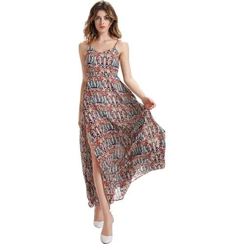 Artfeel 2018 New Print Holiday Sexy Backless dress Women Boho Longuette Vintage Floral Summer Beach Slim laddy Braces dress