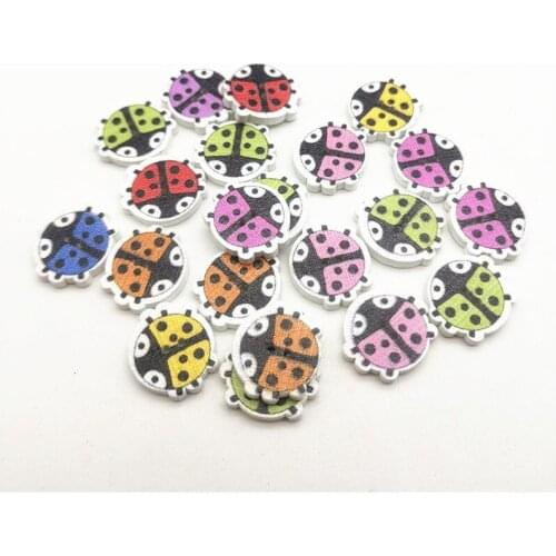 100pcs 16x15mm 2 Holes Mixed Ladybug Wooden Buttons For Sewing Scrapbooking Decorativos Cartoon Novelty Crafts Ladybirds