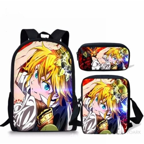 3PCS School Backpacks Set Seven Deadly Sins 3D Print School Bags For Girls boys Students Primary Daily Casual Travel Bag bolsa