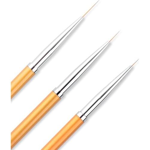 3pcs Golden Metal Handle Nail Oil Painting Line Golden Pen Holder Painting Pen UV Salon DIY Design Nail Skills Decoration Tool