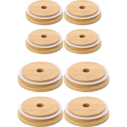4Pcs Mason Jars Bamboo Lid Reusable Jar Caps Lids for Wide Mouth Mason Jars Storage Bottles Bamboo Covers Lids with Straw Hole