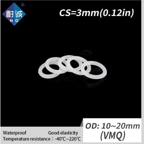 5PCS/lot Silicone rubber oring VMQ CS 3mm OD10/11/12/13/14/15/16/17/18/19/20mm O Ring Gasket Silicone O-ring waterproof