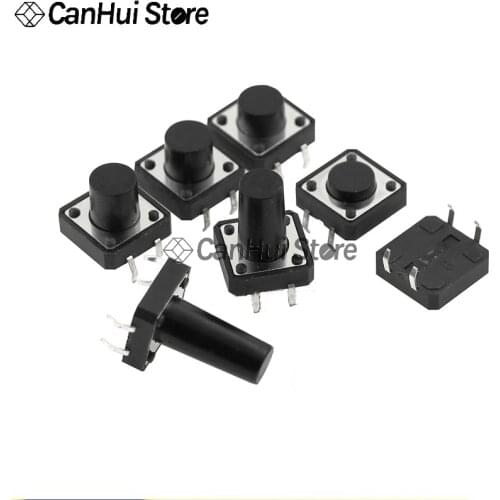 50PCS Direct Touch Switch Push Button Switch 12*12*4.3 / 5 / 6 / 7 / 8 / 9 / 10 / 12H DIP4 Button Micro Switch 12X12X5 Vertical