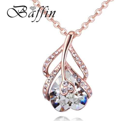 BAFFIN New Design Heart Leaf Pendant Necklace Crystals From SWAROVSKI Rose Gold Color Party Wedding Accessories Gifts For Women