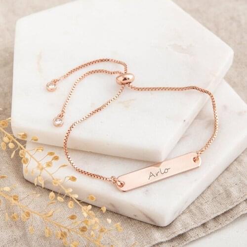 Engraved Bracelet, Personalised Bracelet, Custom Bracelet, Name Jewelry, Name Bracelet, Adjustable Bracelet, Rose Gold, Nameplat