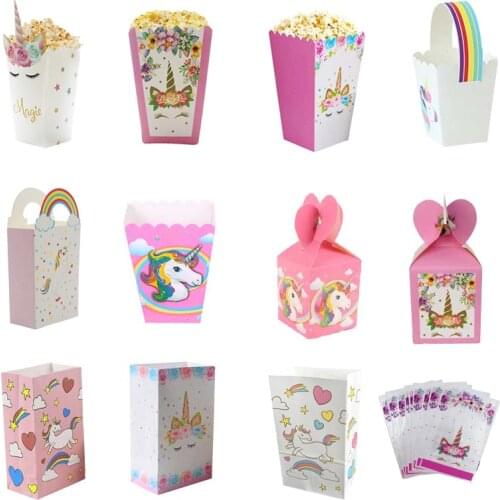 Unicorn Paper Popcorn Box Gift Box Candy Cookies Bags Kids Birthday Party Decor Supplies Baby Shower Girl Favor Unicorn Party