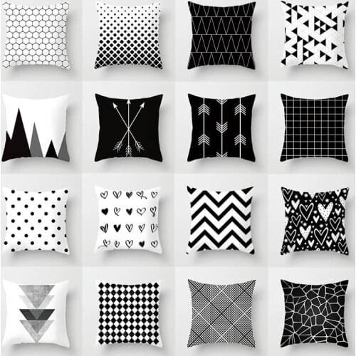 Black White Geometric Cushion Cover Geometric Throw Pillow Case Striped Dotted Grid Triangular Pillowcase Cushion Cover Pillow