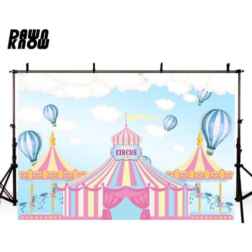 DAWNKNOW Cartoon Circus Photography Background Baby Photocall Ferris Wheel Cartoon Cloud Photo Shoot Backdrop Children lv2641