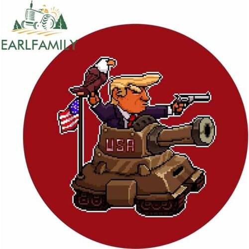 EARLFAMILY 13cm x 13cm Cartoon Trump Tank and Eagle Fashion Car Stickers Motorcycle Car Decal Waterproof Car Styling Decoration