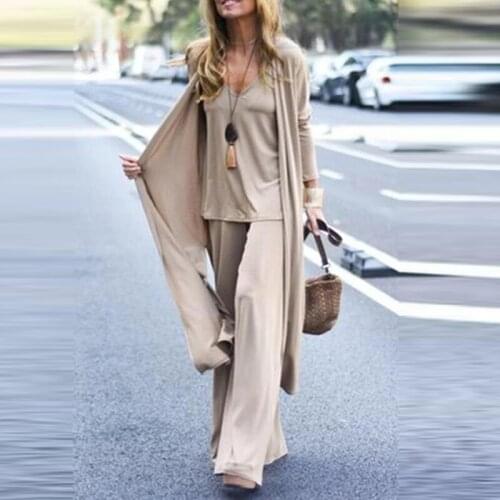 Retro elegant office ladies three-piece suit autumn fashion casual loose V-neck suspenders+straight trousers +long cardigan suit