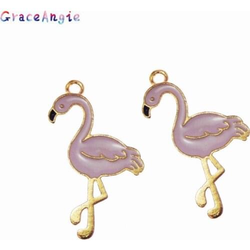 GraceAngie 10pcs Creative Cartoon Flamingo Pendant For Necklace Bracelet Bookmark Earrings DIY Handmade Crafts Necklaces&Pendant