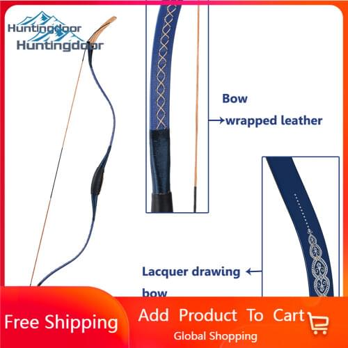Huntingdoor Traditional Recurve Bow 25lbs-40lbs Curved Long Bow for Adult Hunting Archery Lacquer Bow and Leather Optional