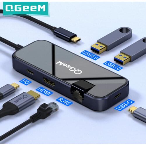 QGeeM USB C Hub for Macbook Pro Air USB Type-C Hub 3.0 Adapter TF SD 3.5mm PD Aux HDMI Type C Hub for iPad Pro PC Splitter Dock