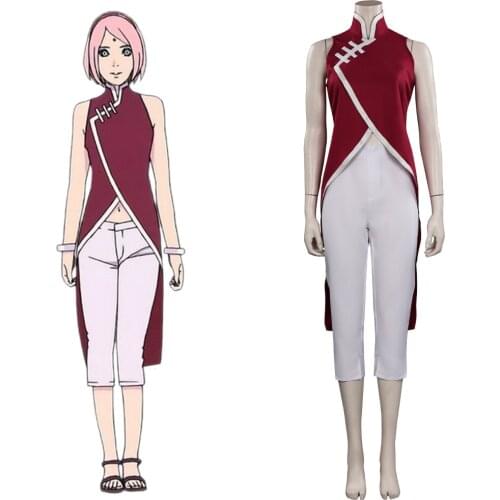 Anime Haruno Sakura Cosplay Costume Adult Pants Top Outfits Halloween Carnival Suit